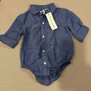 Janie and Jack Denim Blue Chambray One Piece Button Down Shirt Size 12-18 Months